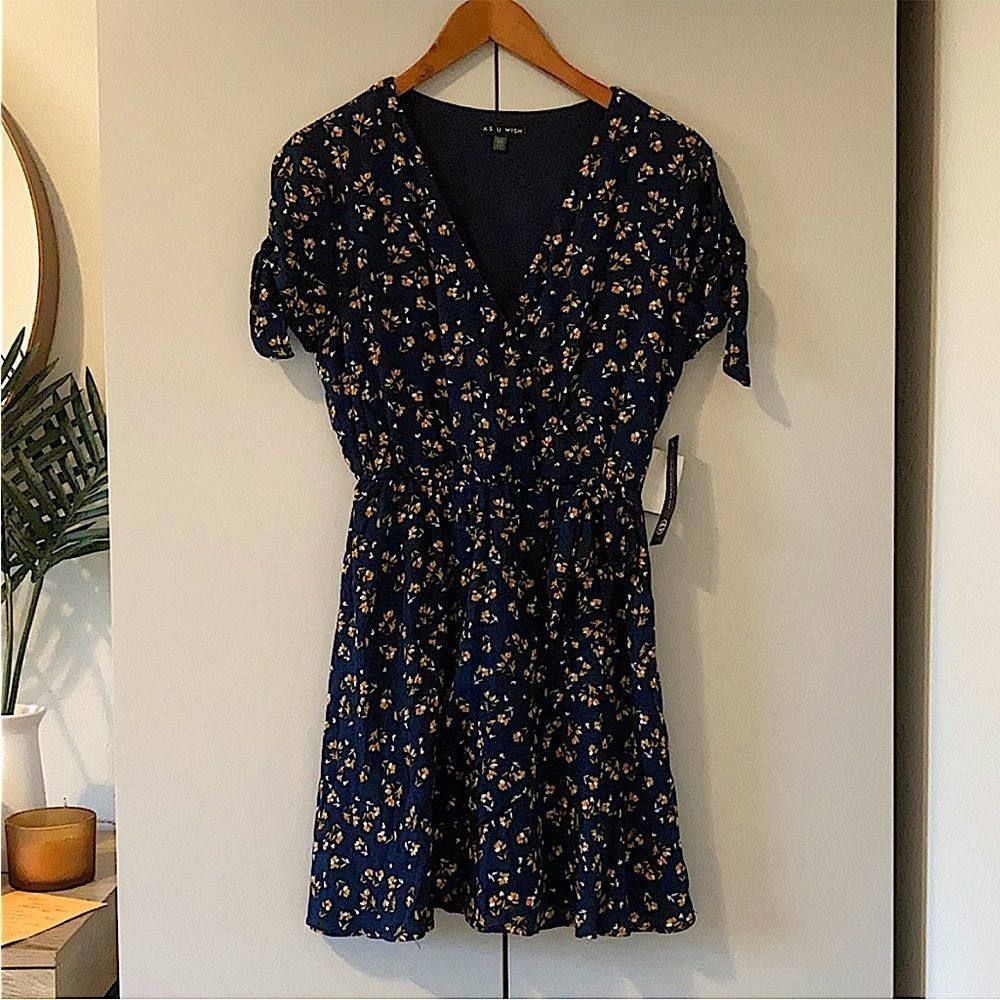 As U Wish Navy Blue Floral Mini Dress